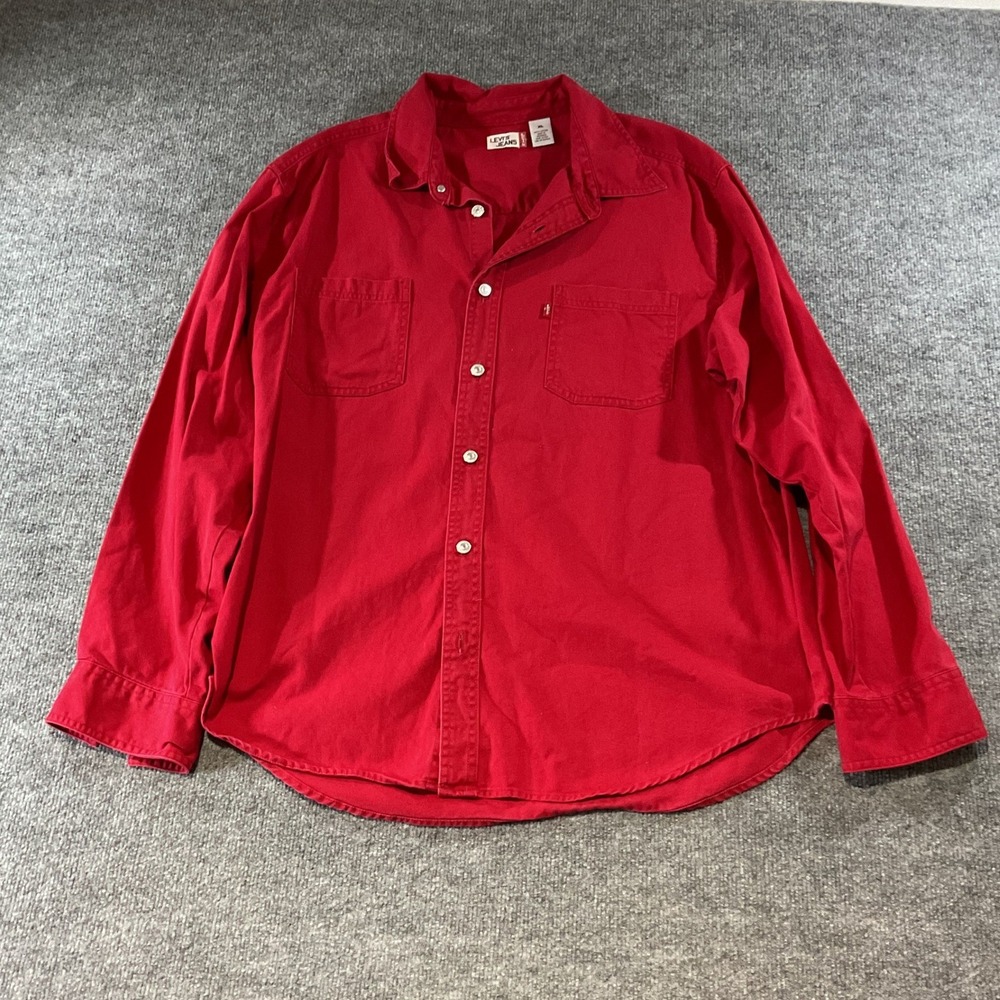 Levi's Jeans Men's XL Red Denim Work Shirt Long Sleeve Button Front 100% Cotton